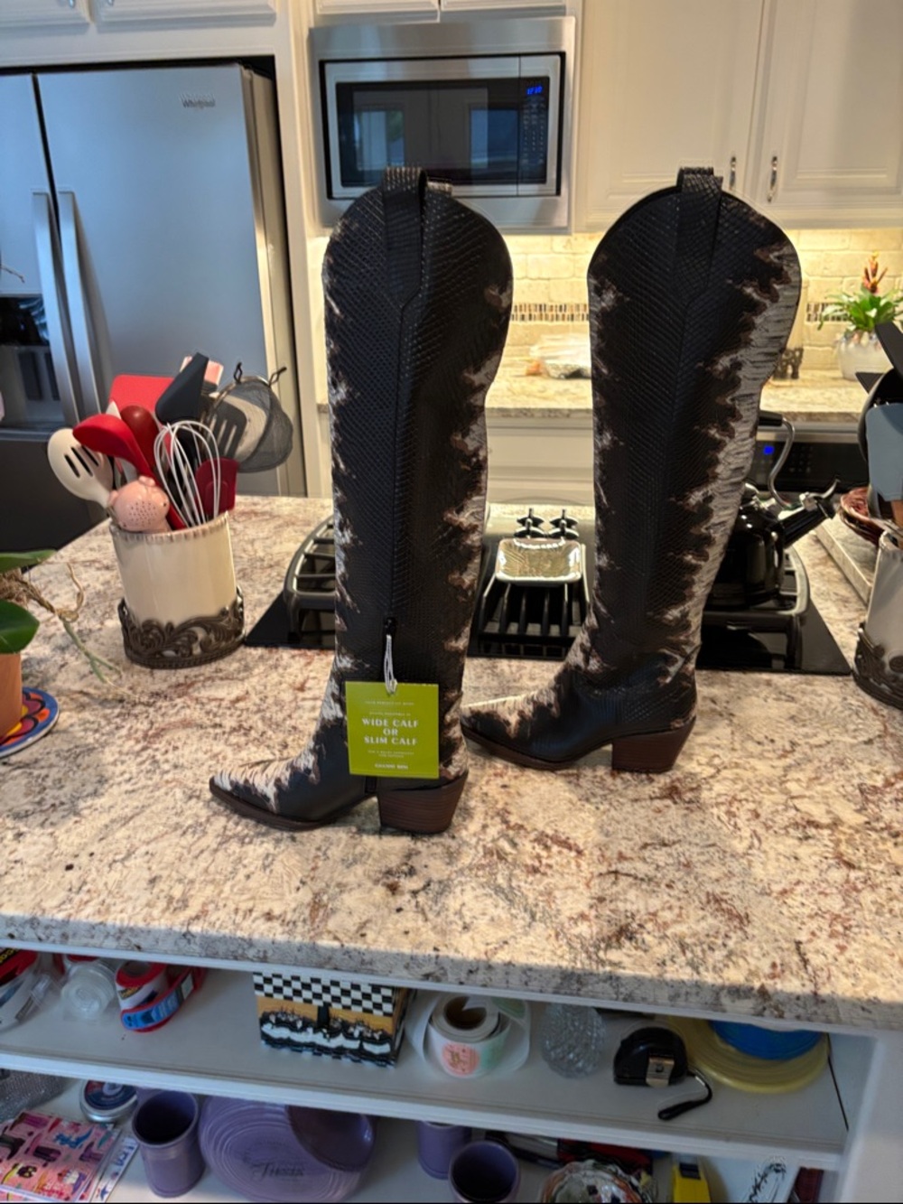 Gianni Bini Black and Cream Western Knee-High Boots